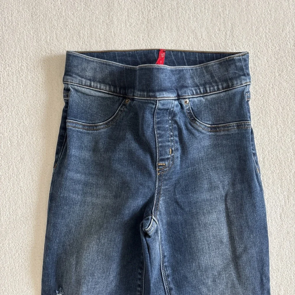 Spanx Pull On Jeans Legging Womens XS Distressed Skinny Raw Edge Hem Slimming
